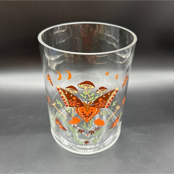 Vintage Woodland Creature Mushroom Moth Glass Container Jar Rhinestone Botanical - Picture 1 of 10